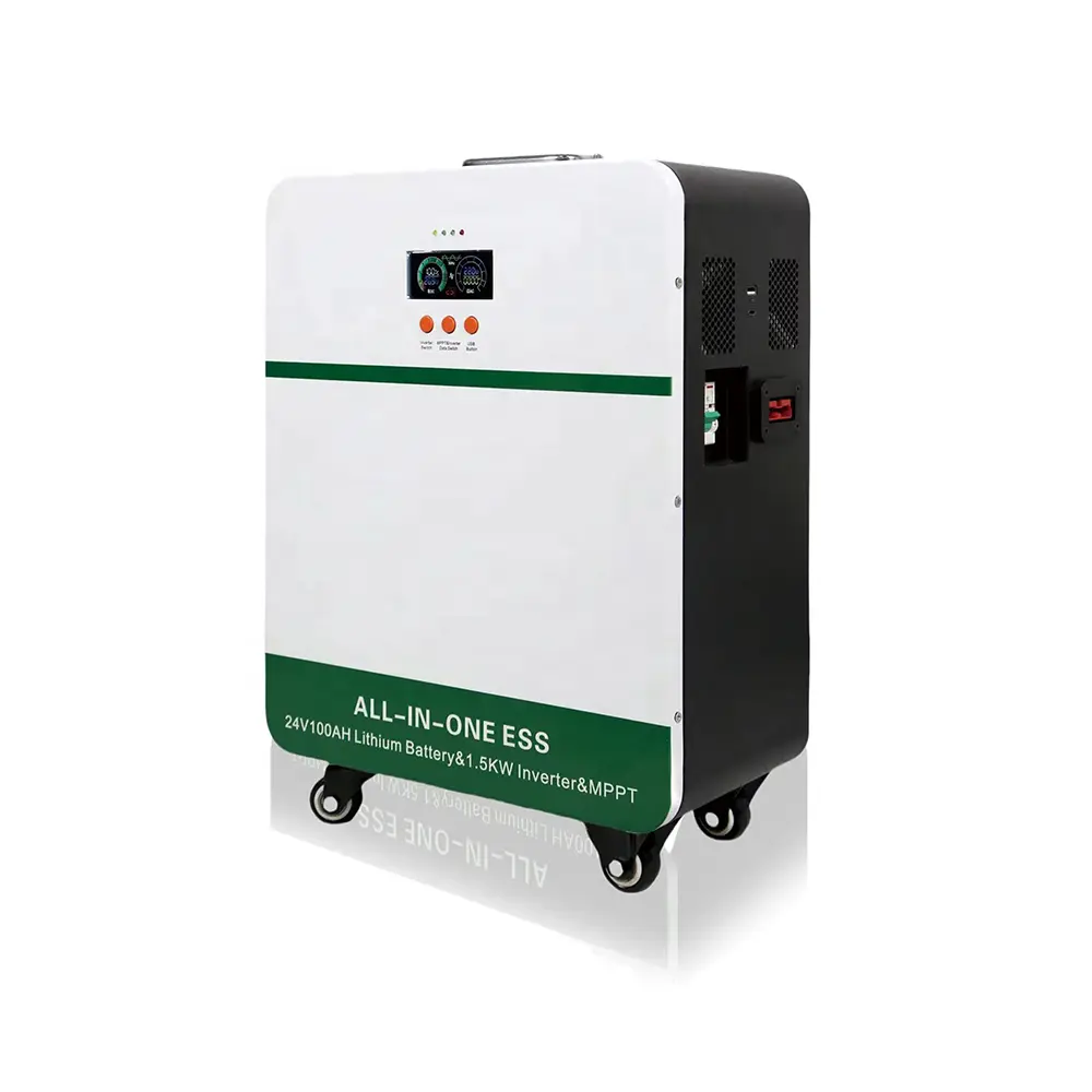 Quality Certifications 24v 100ah 2.56kwh Lithium Ion Battery Pack Wall Mount/floor Stand 1.5kw Pure Sine Wave Inverter Ip65